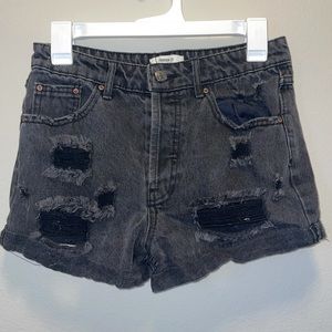 Black High Rise Distressed Jean Shorts